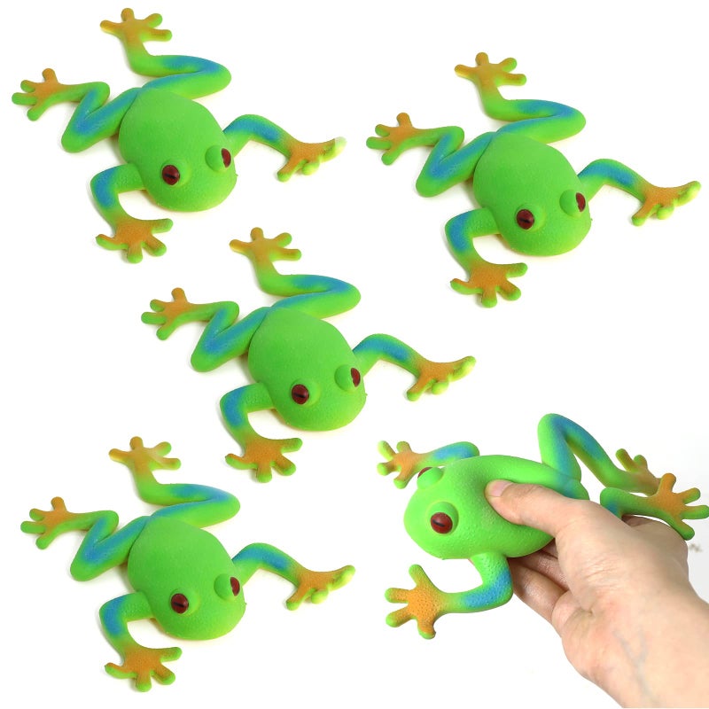 Lohoee 5 Pieces Frog Toys Realistic Frog Amphibian Figures Simulation Animal Model Frog Soft Stretchy Stress Relief Hand Frog Toy for Home Party Decorations or Gift - Image 3