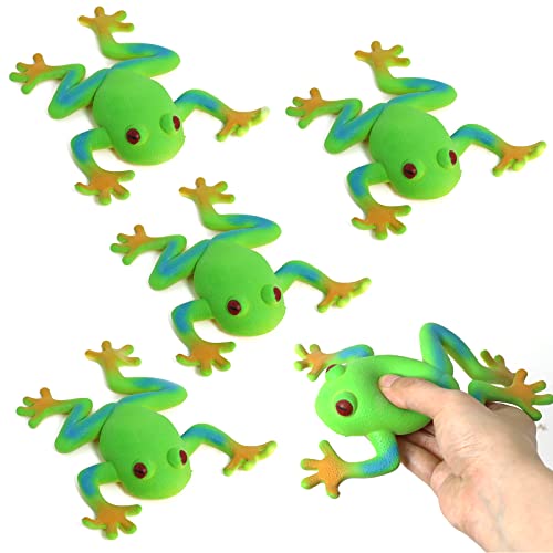 Lohoee 5 Pieces Frog Toys Realistic Frog Amphibian Figures Simulation Animal Model Frog Soft Stretchy Stress Relief Hand Frog Toy for Home Party Decorations or Gift - Image 1