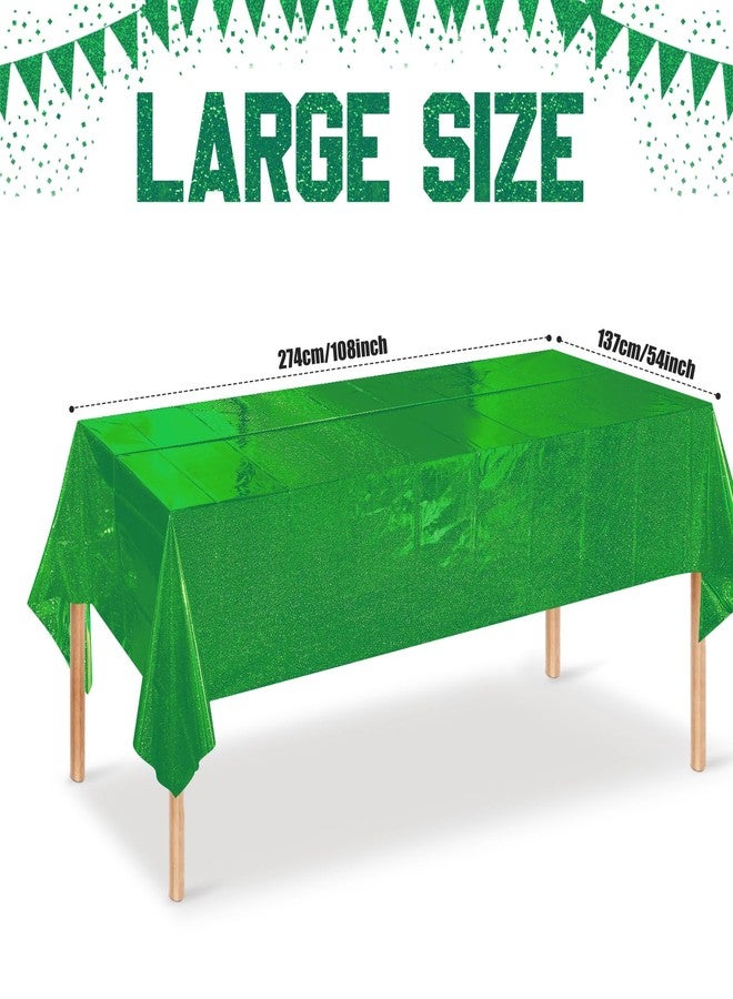 Pascliyna 4 Pcs Iridescent Green Tablecloth Party Decorations, Holographic Foil Green Table Cloth, Disposable Rectangle Laser Table Cover for Baby Shower Wedding Birthday Witch Party Supplies, 54x108 Inch - Image 2