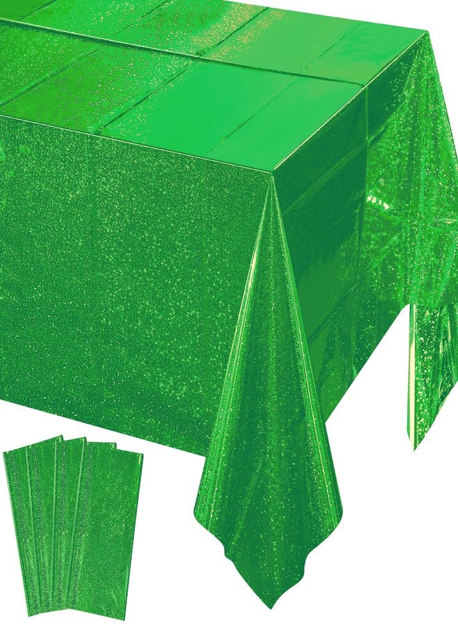 Pascliyna 4 Pcs Iridescent Green Tablecloth Party Decorations, Holographic Foil Green Table Cloth, Disposable Rectangle Laser Table Cover for Baby Shower Wedding Birthday Witch Party Supplies, 54x108 Inch - Image 1
