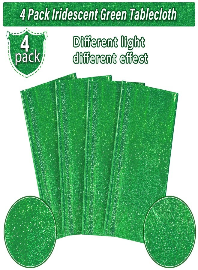 Pascliyna 4 Pcs Iridescent Green Tablecloth Party Decorations, Holographic Foil Green Table Cloth, Disposable Rectangle Laser Table Cover for Baby Shower Wedding Birthday Witch Party Supplies, 54x108 Inch - Image 4