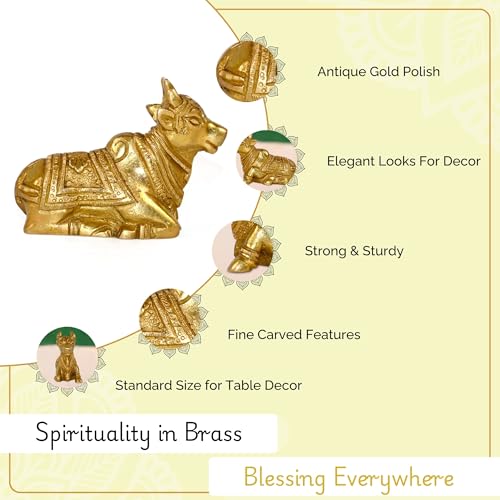 CRAFTHUT Brass Nandi Bull Idol – 8.89Cm (480g) Handcrafted Statue of Lord Shiva’s Sacred Vehicle for Spiritual Décor of Home & Temple - Image 3