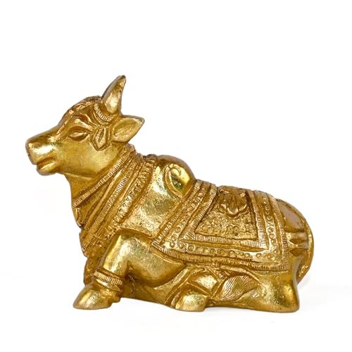 CRAFTHUT Brass Nandi Bull Idol – 8.89Cm (480g) Handcrafted Statue of Lord Shiva’s Sacred Vehicle for Spiritual Décor of Home & Temple - Image 1