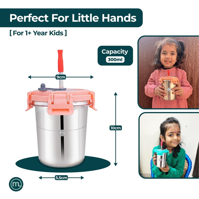 Mishaa 300ml Stainless Steel Tumbler for Kids 1 Pc, Stylish Drinkware with Leak-Proof Straw, Secure Lid & Handy Cleaning Brush, Sky Blue - Image 2