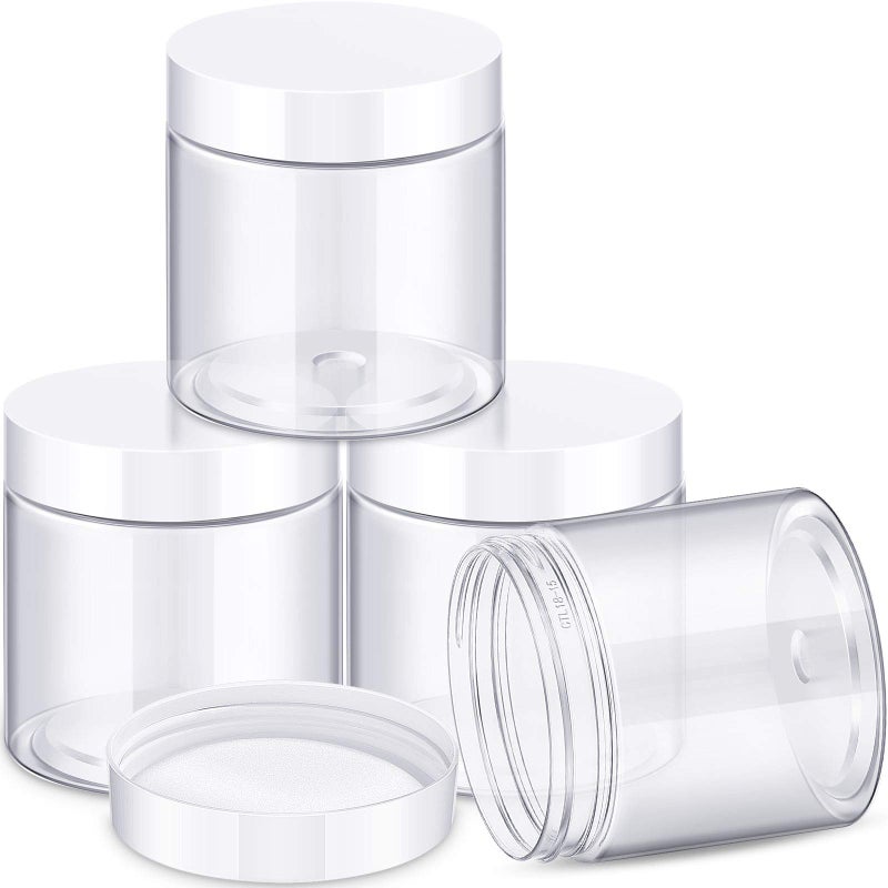 Patelai 4 Pieces Round Wide-mouth Leak Proof Plastic Container Jars with Lids for Travel Storage Makeup Beauty Products Face Creams Oils Salves Ointments DIY Making(8 Ounce,White) - Image 1