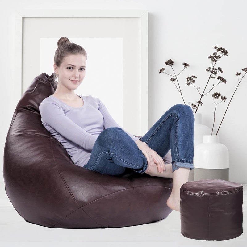 Generic Lexavi Brand Combo Bean Bag Cover with Footstool Without Beans Brown SizeXXL  - Image 1