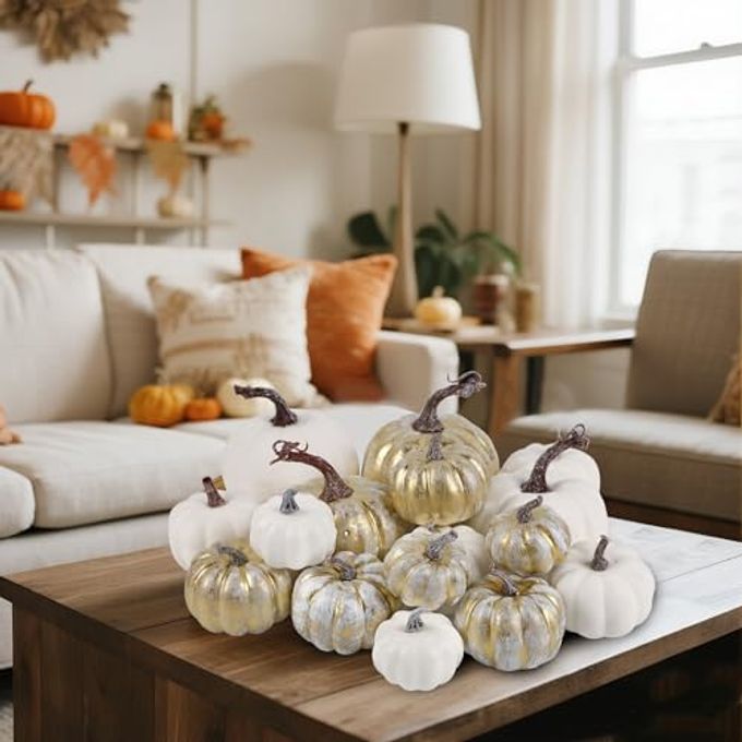 rayihni Fall Decorations for Home Set of 6 Artificial Pumpkin, Berry & Pine Cone Table Centerpiece for Office, Thanksgiving, Bathroom Kitchen Autumn Decor - Image 2
