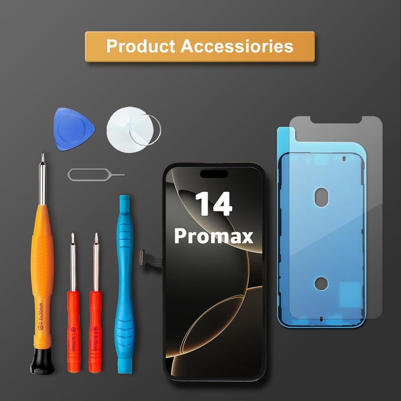 LL TRADER Screen Replacement for iPhone 14 pro max 6.7" LCD Retina FHD Display COF Touch Screen Digitizer with Repair Tool Kits, Waterproof Tape, Screen Protector (Truetone programable) 2025 USA New - Image 5