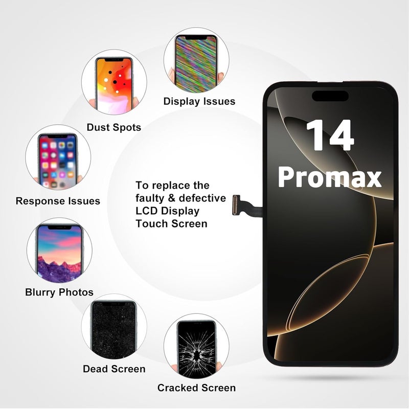 LL TRADER Screen Replacement for iPhone 14 pro max 6.7" LCD Retina FHD Display COF Touch Screen Digitizer with Repair Tool Kits, Waterproof Tape, Screen Protector (Truetone programable) 2025 USA New - Image 3