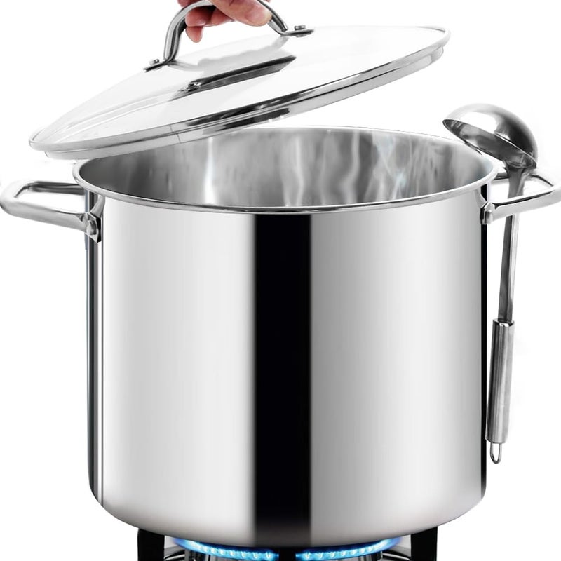 HOMICHEF Commercial Grade LARGE STOCK POT 20 Quart With Lid  Nickel Free Stainless Steel Cookware  Healthy Polished Stockpots  Heavy Duty Induction Soup Pot