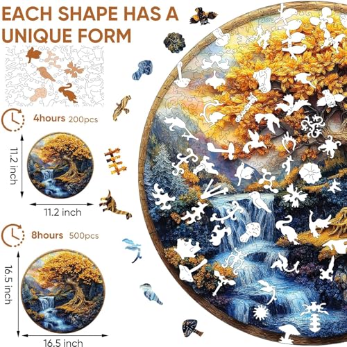Qiuenisray Wooden Puzzles for Adults Tree of Life Waterfall River Jigsaw Puzzles 200 Piece FSC Certified Unique Shape Puzzles Piece Wall Decor Wood Puzzle Creative Gift for Family Game 112x112 in - Image 5