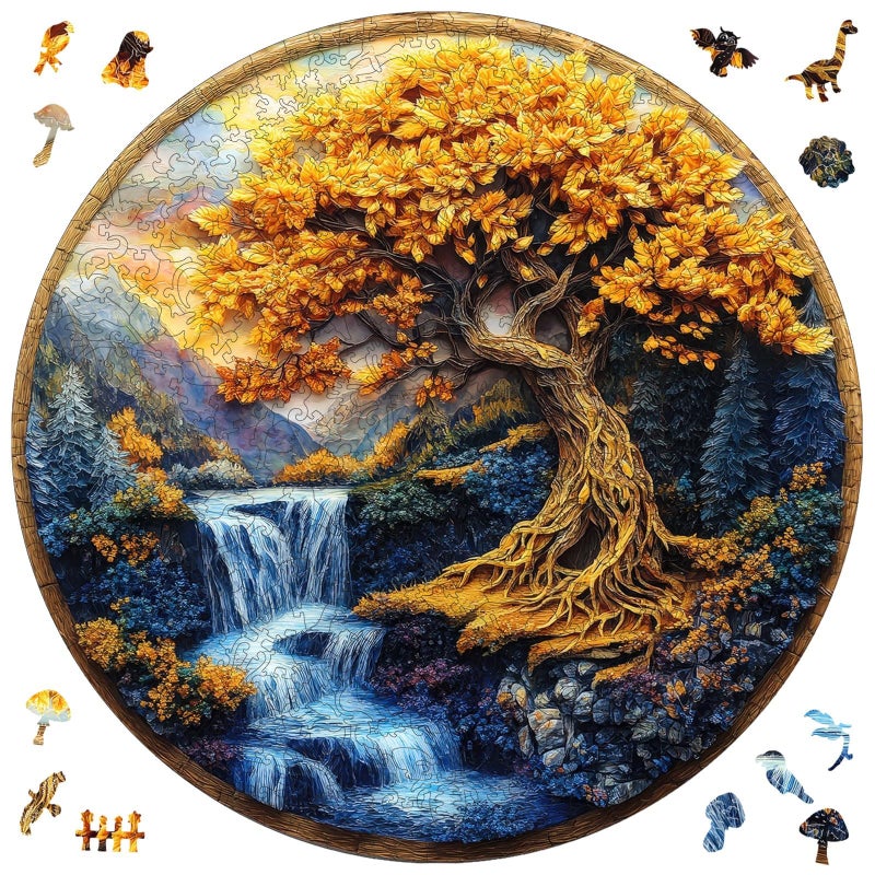 Qiuenisray Wooden Puzzles for Adults Tree of Life Waterfall River Jigsaw Puzzles 200 Piece FSC Certified Unique Shape Puzzles Piece Wall Decor Wood Puzzle Creative Gift for Family Game 112x112 in - Image 3