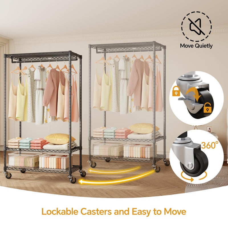 Higeego H4 Heavy Duty Clothes Rack with Cover, Rolling Garment Rack on Wheels, Portable Closet for Hanging Clothes, Black Clothing Rack with Grey Cover, Max Load 380LBS - Image 3
