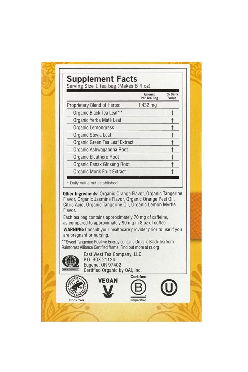 شاي يوغي الطاقة الإيجابية اليوسفي الحلو 16 كيس شاي 1.02 أوقية (29 جم) - Image 2