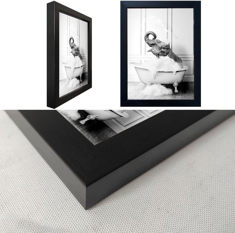 Melpa Art ديكور حمام مؤطر - فن جدار صورة فيل في حوض الاستحمام - ديكور جدار مضحك بالأبيض والأسود - طباعة قماش حيوانات لأعمال الحمام - Image 3
