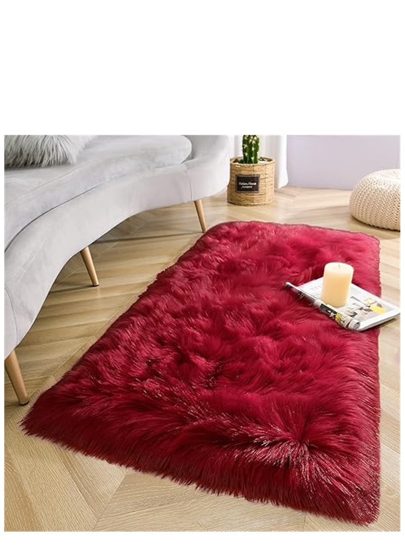 السجاد المنطقة الناعمة ، غرفة المعيشة الحديثة السجاد الفلوف ، Lndoor مساحة كبيرة السجاد شاغ السجاد الشعري الناعمة البلوش الفروي على جانب السرير مكافحة الانزلاق حصيرة ، آلة غسيل السجاد المنطقة لغرفة المعيشة غرفة النوم غرفة الأطفال ديكور المنزل (الأحمر ، 60 × 180 سم) - Image 1