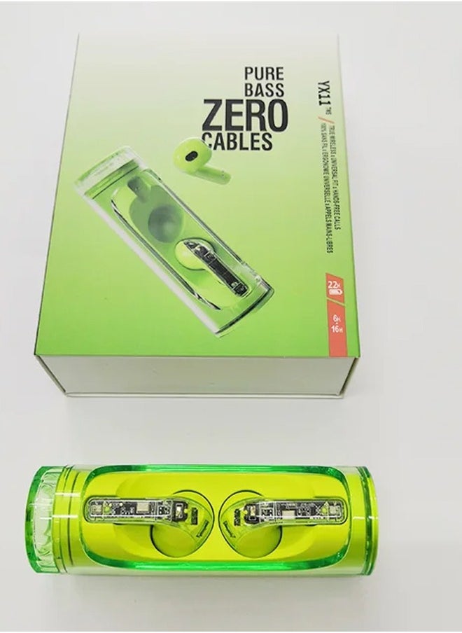 MIQIA YX-11 TWS Wireless Bluetooth Earphones,Transparent Touch Sports Earphones with Mic,HIFI Stereo Headset Green  - Image 1