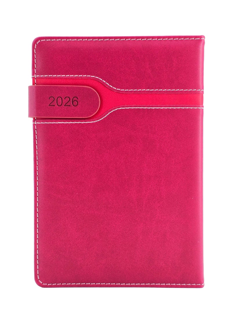أجندة 2026 جلد صناعي مقاس A5، مخطط يومي مع إغلاق بحزام مغناطيسي - كستنائي - Image 1