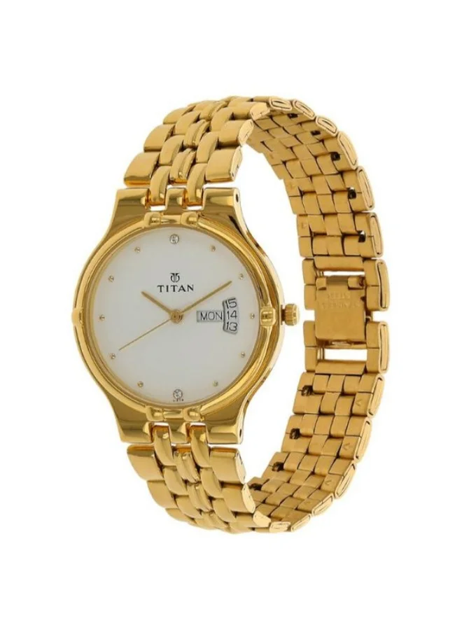 تيتان Titan Quartz Analog with Day and Date White Dial Stainless Steel Strap Watch for Men 1107ym07