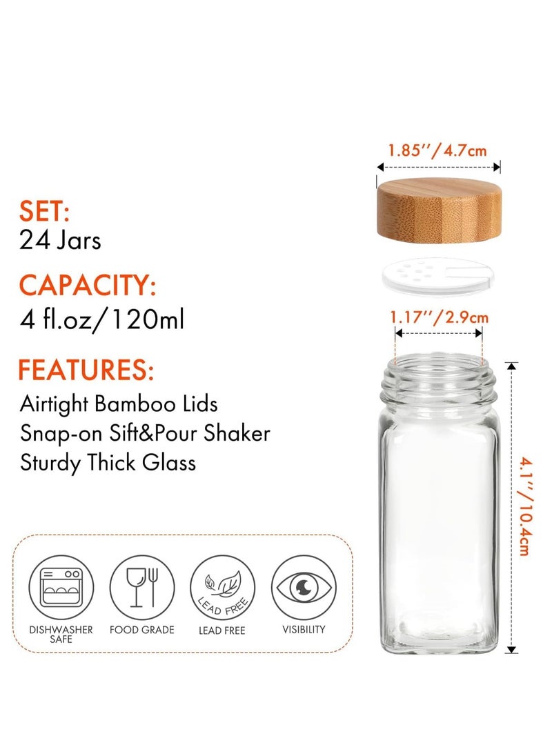 TYCOM Spice Jars With Labels for Kitchen Organizing Drawers 120 Ml Glass Jars With Cleaning Brush and Collapsible Funnel Food Storage Jars 24 Pcs With Bamboo Lids.  - Image 3