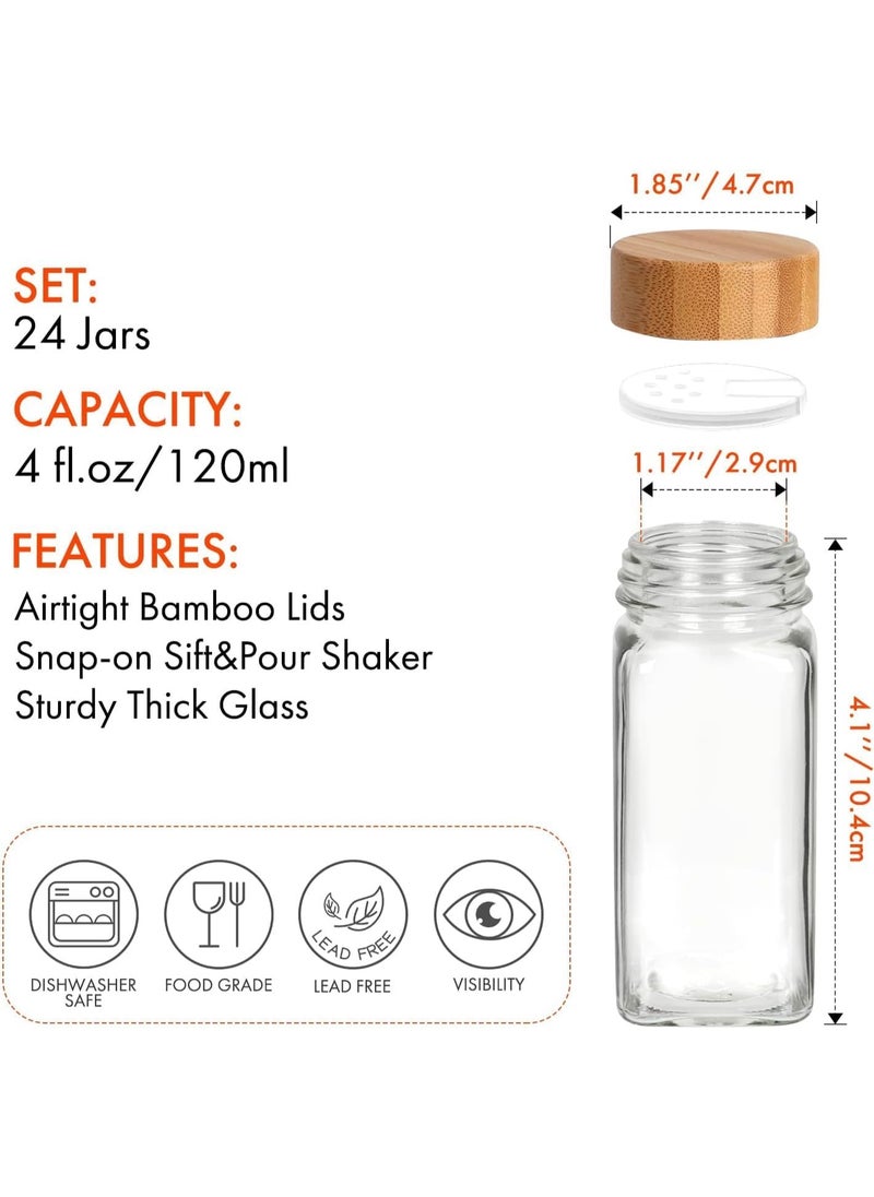 TYCOM Spice Jars With Labels for Kitchen Organizing Drawers 120 Ml Glass Jars With Cleaning Brush and Collapsible Funnel Food Storage Jars 24 Pcs With Bamboo Lids.  - Image 3