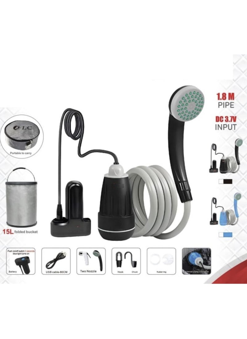 Generic Rechargeable Traveler Shower And Shattaf With Collapsible 15 L Bucket 