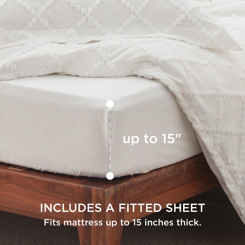 Bedsure 4 Pieces Boho Duvet Cover Set with Fitted Sheet King Size, Includes 1 Duvet Cover (265 cm x 230 cm) with Zipper Closure, 2 Pillow Shams (50 x 90 cm), 1 Fitted Sheet (198 cm x 203 cm) , White - Image 2
