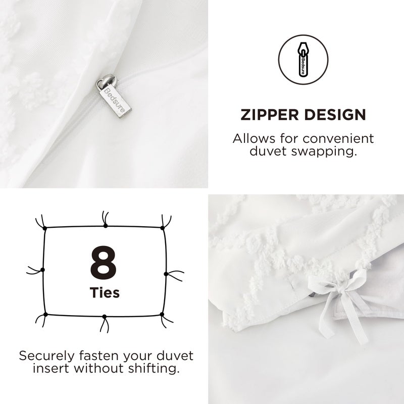 Bedsure 4 Pieces Boho Duvet Cover Set with Fitted Sheet King Size, Includes 1 Duvet Cover (265 cm x 230 cm) with Zipper Closure, 2 Pillow Shams (50 x 90 cm), 1 Fitted Sheet (198 cm x 203 cm) , White - Image 5