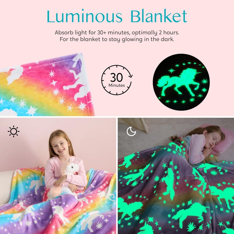 Joiedomi Glow in The Dark Blanket - Pink Unicorn Gifts for Girls Age 2 3 4 5 6 7 8 9 10 11 12 Year Old - Soft Cozy Flannel Kids Throw Blanket  Birthday Bedroom Decor 50""?60"" - Image 3