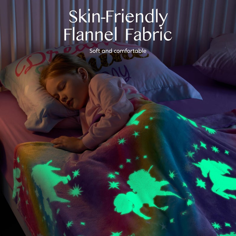 Joiedomi Glow in The Dark Blanket - Pink Unicorn Gifts for Girls Age 2 3 4 5 6 7 8 9 10 11 12 Year Old - Soft Cozy Flannel Kids Throw Blanket  Birthday Bedroom Decor 50""?60"" - Image 4