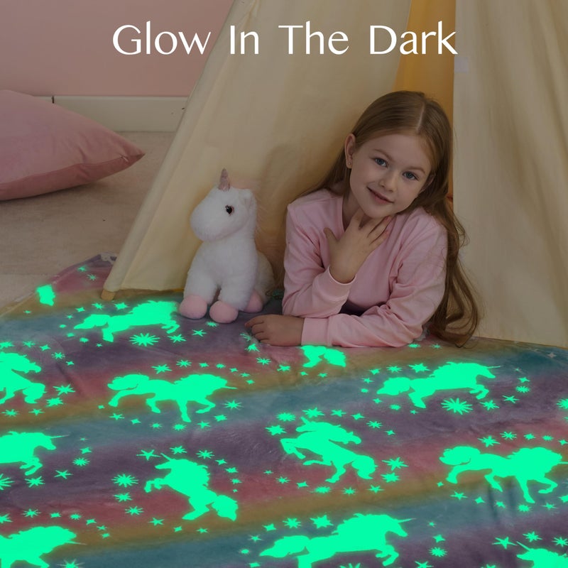 Joiedomi Glow in The Dark Blanket - Pink Unicorn Gifts for Girls Age 2 3 4 5 6 7 8 9 10 11 12 Year Old - Soft Cozy Flannel Kids Throw Blanket  Birthday Bedroom Decor 50""?60"" - Image 2