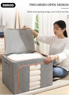 DUNISO 2 Pack Clothes Storage Bags,100L Clothing Storage Bins,Foldable Linen Cloth Steel Frame Storage Box with Clear Window & Reinforced Handles ,Storage Containers for Organizing Bedroom Closet Clothing - Light Grey  - Image 5