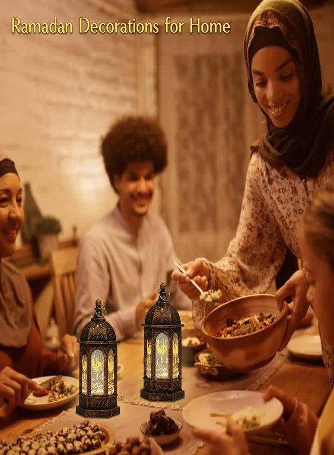 زينة رمضان من ليفناتي، فوانيس رمضانية مزينة بنجوم وهلال إسلامي، فوانيس معلقة صغيرة بتقنية LED، زينة عيد مبارك للمنزل والطاولة والمدفأة، هدايا عيد رمضان (عبوة من قطعتين) - Image 3