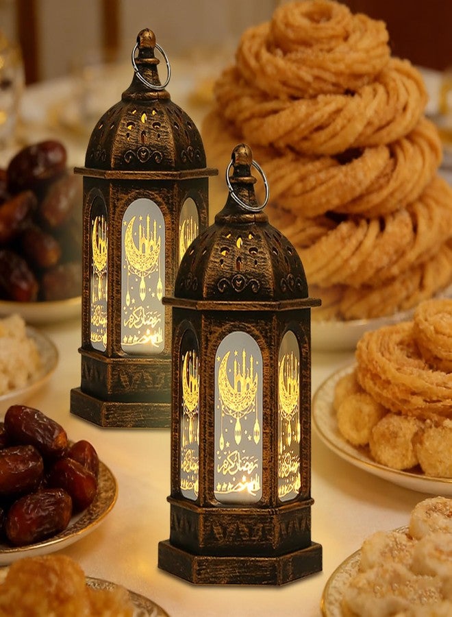 زينة رمضان من ليفناتي، فوانيس رمضانية مزينة بنجوم وهلال إسلامي، فوانيس معلقة صغيرة بتقنية LED، زينة عيد مبارك للمنزل والطاولة والمدفأة، هدايا عيد رمضان (عبوة من قطعتين) - Image 2