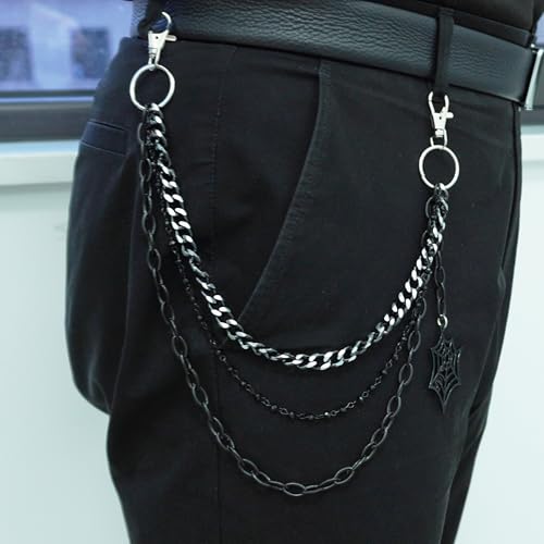 GOGZBD Layered Pants Chain keychain for Women Men Punk Wallet Chains Hiphop Jeans Keychain Halloween Jewelry (F-black layered chain) - Image 2