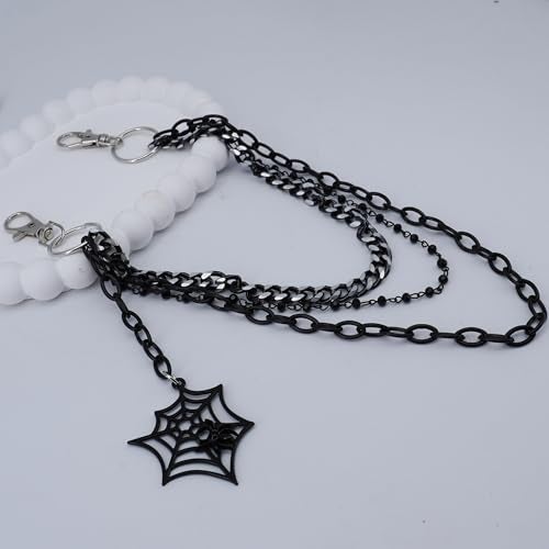 GOGZBD Layered Pants Chain keychain for Women Men Punk Wallet Chains Hiphop Jeans Keychain Halloween Jewelry (F-black layered chain) - Image 3