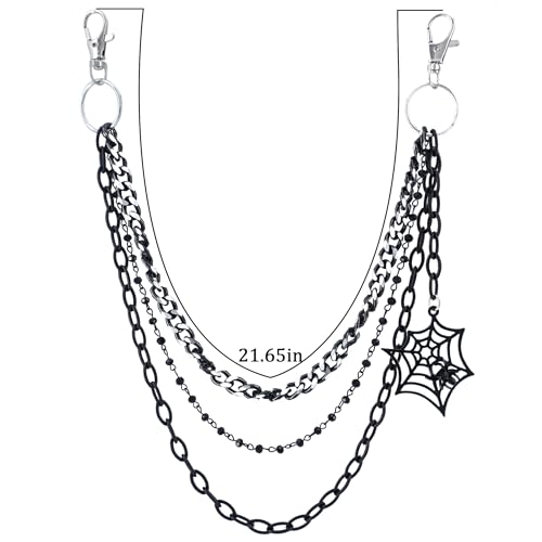 GOGZBD Layered Pants Chain keychain for Women Men Punk Wallet Chains Hiphop Jeans Keychain Halloween Jewelry (F-black layered chain) - Image 5