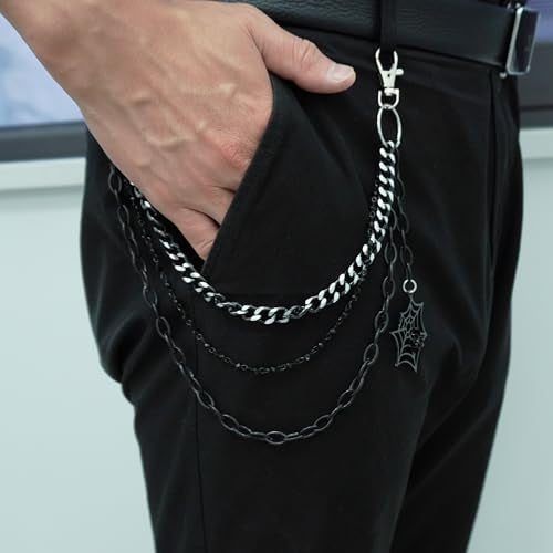GOGZBD Layered Pants Chain keychain for Women Men Punk Wallet Chains Hiphop Jeans Keychain Halloween Jewelry (F-black layered chain) - Image 4