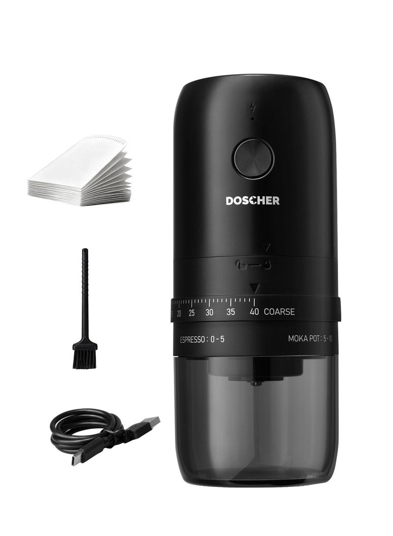 DOSCHER Portable V60 Burr Coffee Grinder with 40 Adjustable Settings & 25g Capacity, 1800mAh Rechargeable Coffee Bean Grinder with Conical Ceramic Burr, for Travel, Camping, Office, Espresso, etc - Image 1