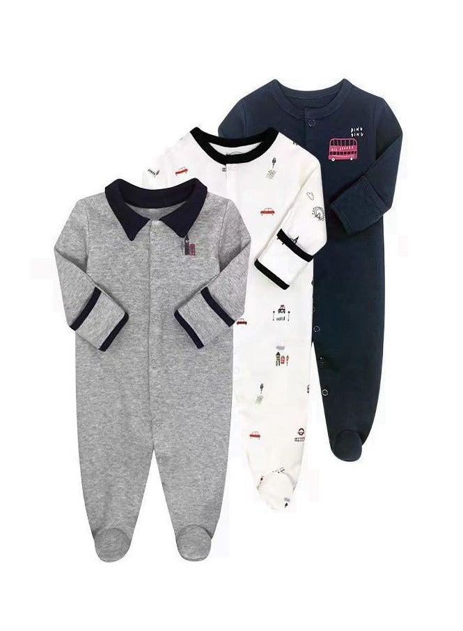 RedMapleTEK Infant And Toddler Pure Cotton One-Piece Long-Sleeved Crawling Suit 3-Piece Set - Image 1