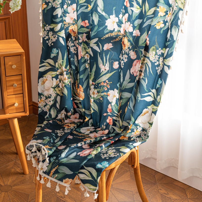 Erbnaryx Boho Floral Curtains French Country Farmhouse Curtains 84 Inches Long Light Filtering Window Rod Pocket Drapes for Living Room 2 Panels-Navy Blue Floral - Image 4