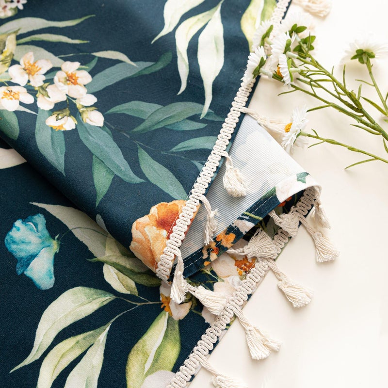 Erbnaryx Boho Floral Curtains French Country Farmhouse Curtains 84 Inches Long Light Filtering Window Rod Pocket Drapes for Living Room 2 Panels-Navy Blue Floral - Image 5