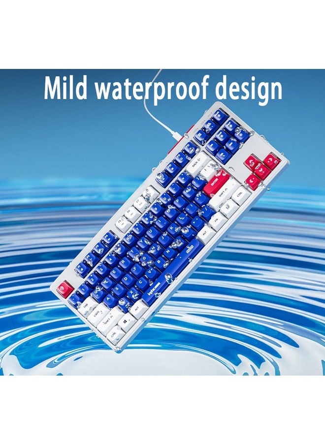 inphic - 87 Keys RGB Gaming Keyboard Wired Waterproof With 26 Keys Anti-ghosting Keyboard and Three-color Keycaps for Gamers(Blue,white and red) - Image 1