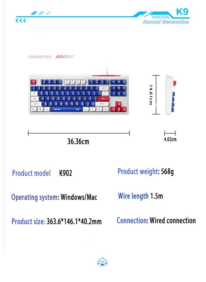 inphic - 87 Keys RGB Gaming Keyboard Wired Waterproof With 26 Keys Anti-ghosting Keyboard and Three-color Keycaps for Gamers(Blue,white and red) - Image 1