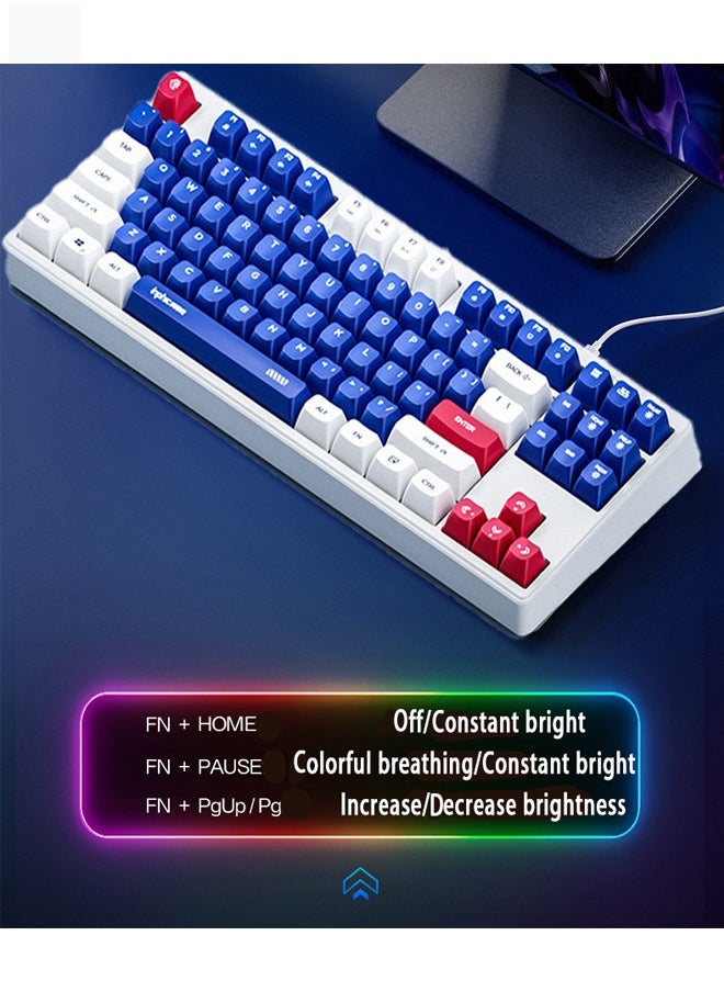 inphic - 87 Keys RGB Gaming Keyboard Wired Waterproof With 26 Keys Anti-ghosting Keyboard and Three-color Keycaps for Gamers(Blue,white and red) - Image 1