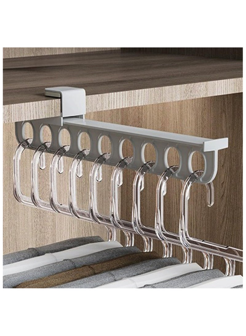 NALACAL Pull-Out Closet Valet Rod - Adjustable 9-Hole Telescopic Clothing Rail, Heavy Duty Pants Rack, Top Mount Slide Storage Holder, Plastic, Grey