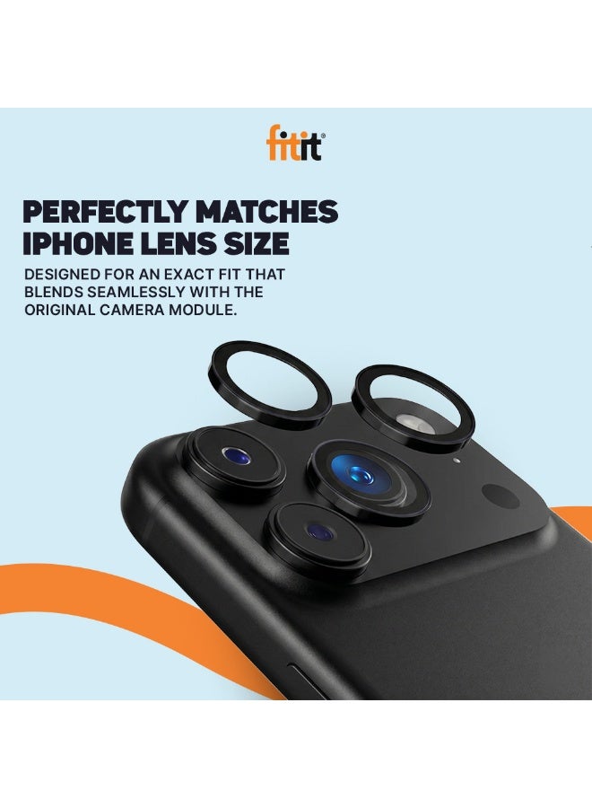 FITIT Camera Lens Protector for iPhone 17 Pro/17 Pro Max - 9H Tempered Glass with Aluminum Ring, Anti-Fingerprint, Easy Installation - Black - fitit - Image 3
