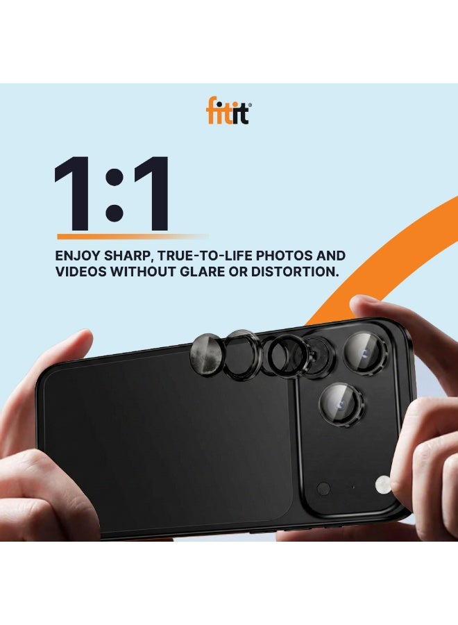 FITIT Camera Lens Protector for iPhone 17 Pro/17 Pro Max - 9H Tempered Glass with Aluminum Ring, Anti-Fingerprint, Easy Installation - Black - fitit - Image 4