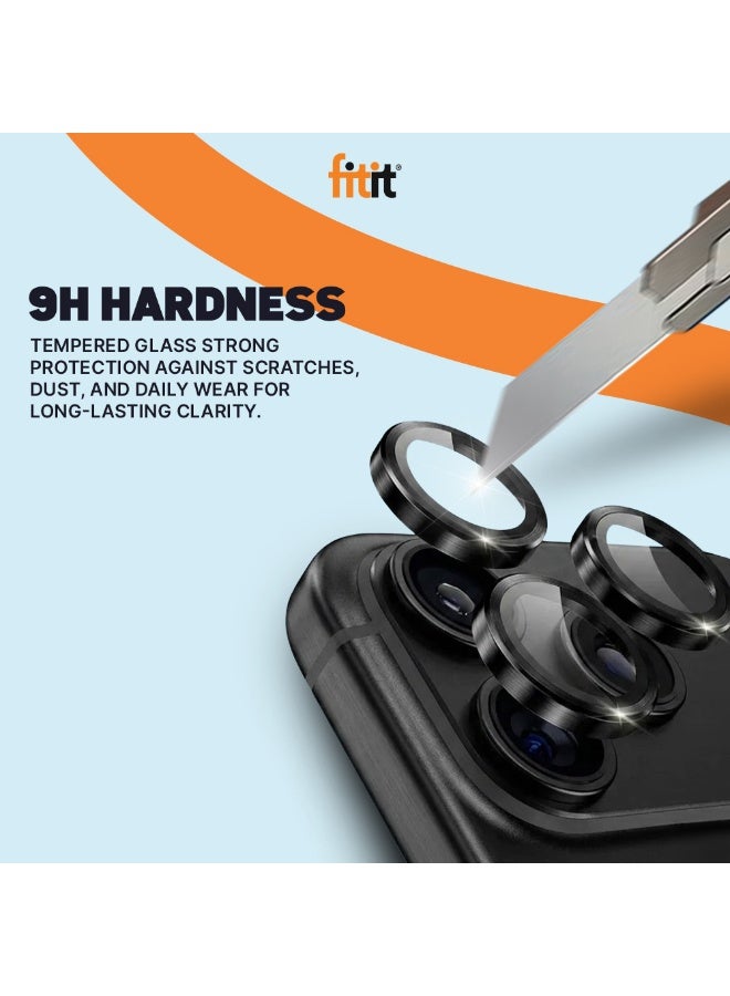FITIT Camera Lens Protector for iPhone 17 Pro/17 Pro Max - 9H Tempered Glass with Aluminum Ring, Anti-Fingerprint, Easy Installation - Black - fitit - Image 2