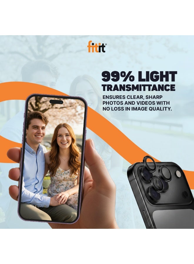 FITIT Camera Lens Protector for iPhone 17 Pro/17 Pro Max - 9H Tempered Glass with Aluminum Ring, Anti-Fingerprint, Easy Installation - Black - fitit - Image 5